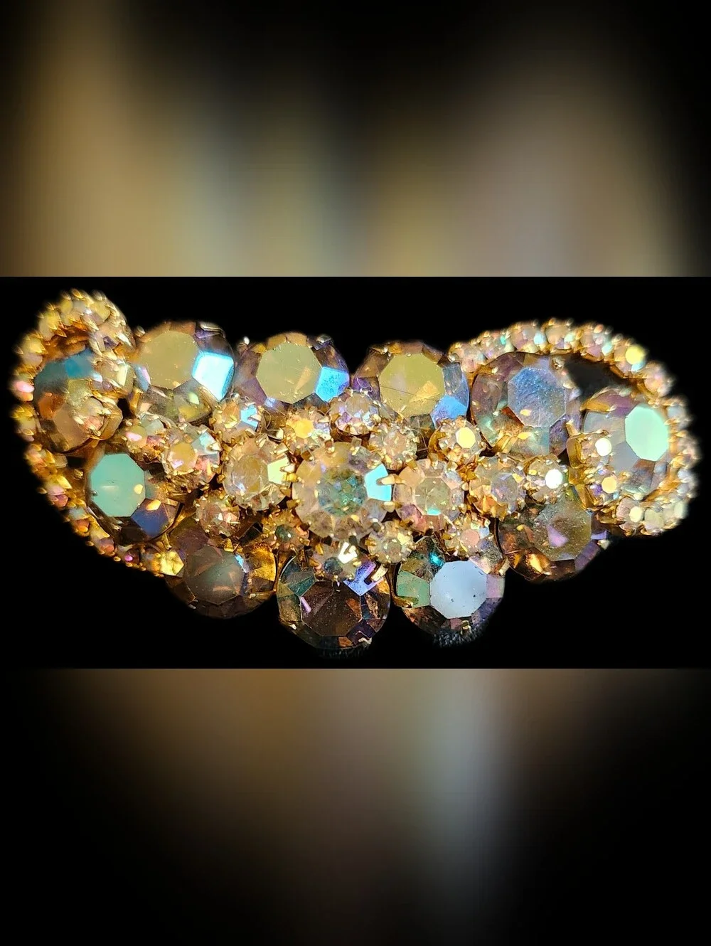 Vintage Aurora Borealis Prong-set Rhinestone Brooch
